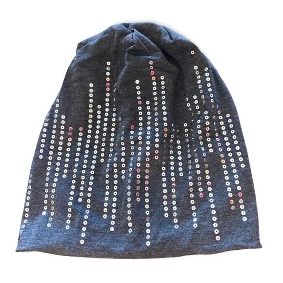 Gray Sparkle Sequins Beanie Cap - NEW - Picture 2 of 4